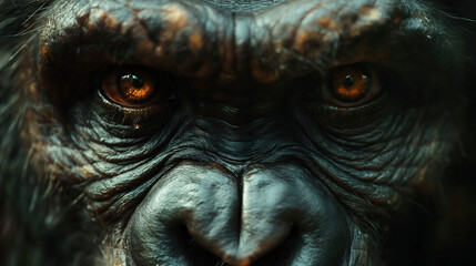 Primer plano de la cara de un gorilla - obrazy, fototapety, plakaty