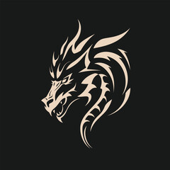 Dragon Crest with black background. White dragon vector