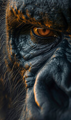 Primer plano de la cara de un gorilla - obrazy, fototapety, plakaty