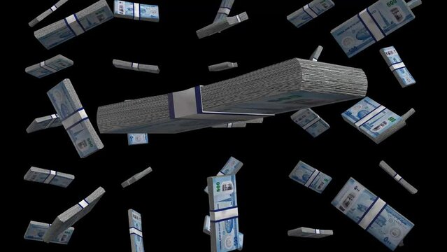 500 Dirhams - United Arab Emirates Falling Animation Stacks Of Money