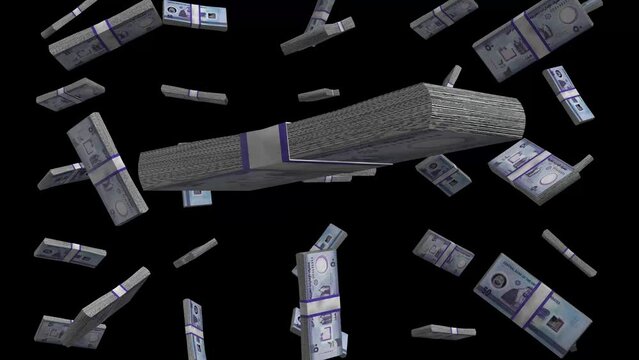 Money Of United Arab Emirates Falling Animation On Black Background