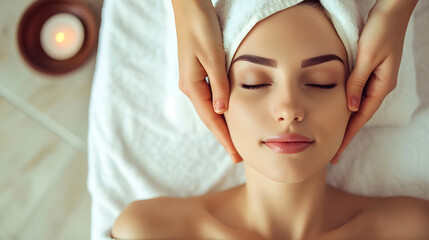 Relaxing Spa Day: Woman Enjoying Facial Massage Treatment