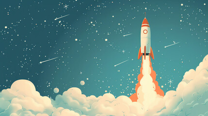 Fototapeta premium Children's Fantasy Rocket Launch Illustration