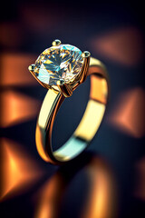 A gleaming diamond engagement ring is displayed against an abstract colorful background, symbolizing love, commitment, and elegance.