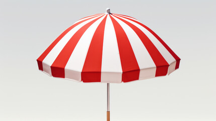 A red and white striped beach umbrella and isolated on a white background