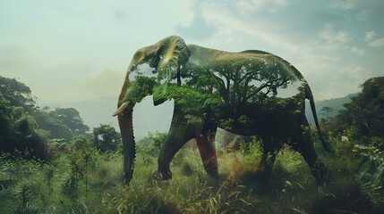 Fototapeta premium Elephant in the jungle of Sri Lanka. 3D rendering.