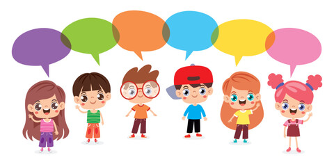 Happy Kids Posing With Speech Bubbles