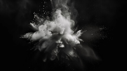 Abstract art with explosion on black background. Dramatic burst of white and gray particles, creating a mesmerizing and dynamic composition. - 750952112