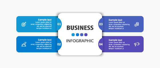 Business infographic design template with 4 options, steps or processes. Can be used for workflow layout, diagram, annual report, web design	