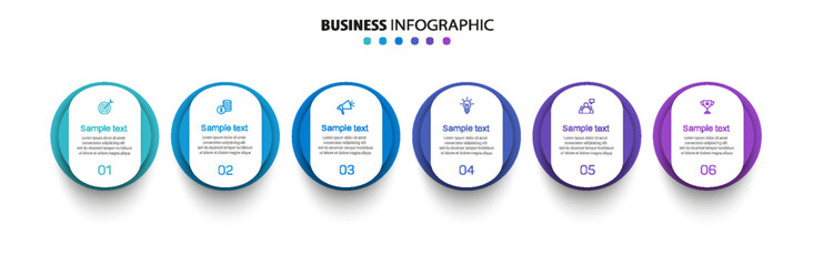 Business vector infographic design template with icons and 6 options or steps. Can be used for process diagram, presentations, workflow layout, banner, flow chart, info graph	

 - obrazy, fototapety, plakaty