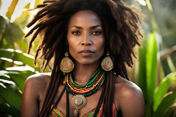 Black woman with dreadlocks. Beautiful jamaican lady