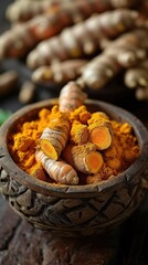 fresh turmeric root and powder from Madura, Indonesia