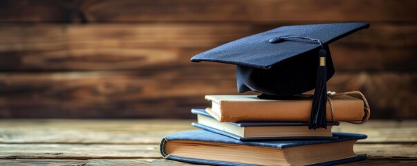 Black graduation Cap put on pile