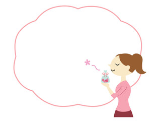 匂い袋の香りを楽しむポニーテールの女性　フレーム付　主線なし