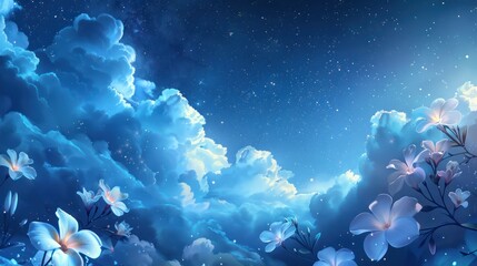 Fototapeta na wymiar Starry night sky jasmine flowers shared connection swirling clouds divine presence nighttime stroll surreal style panoramic shot minimalist design with a celestial glow