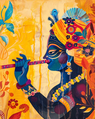 Divine Flute Player: Krishna Vibrant Illustration.