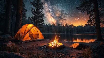 Starry Night Camping - Tent Under Cosmic Sky