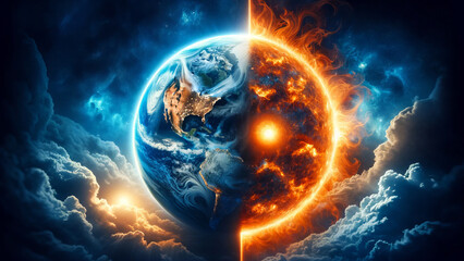Solar Splendor Earth's Beauty Beside the Fiery Sun