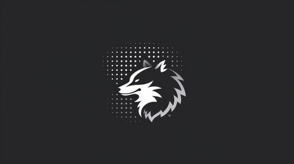 Obraz premium a wolf's head on a black background with a half circle pattern in the middle of the image and a half circle pattern in the middle of the image.