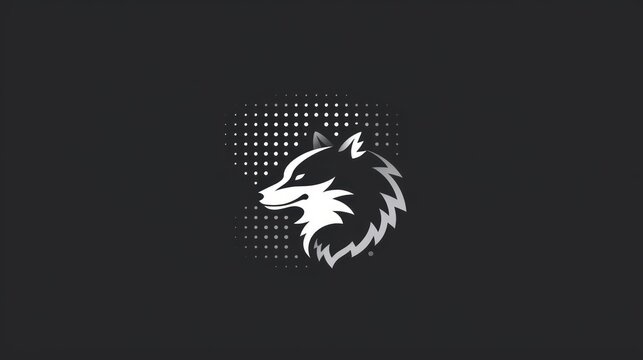 a wolf's head on a black background with a half circle pattern in the middle of the image and a half circle pattern in the middle of the image.