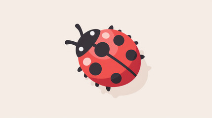 a red and black ladybug sitting on top of a white wall next to a light pink wallpaper.
