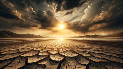 Barren Landscape of Drought Climate Emergency Visualized - obrazy, fototapety, plakaty