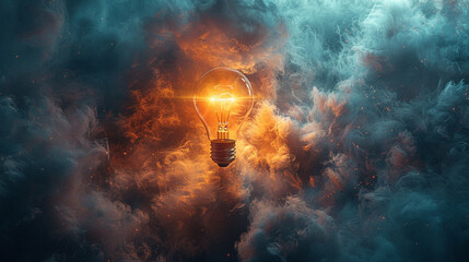Fototapeta premium Illuminate your imagination with a captivating image of a glowing light bulb surrounded by swirling clouds of creativity and innovation