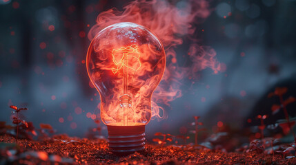 Embark on a journey of discovery with an image of a futuristic light bulb casting a radiant glow, its filament pulsating with the promise of new and innovative concepts - obrazy, fototapety, plakaty