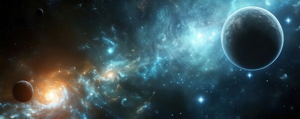 Naklejka premium View of planet in space galaxy and stars in bacground.