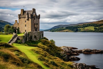 Fototapeta na wymiar Scot scottish castle. Fortress travel. Generate Ai