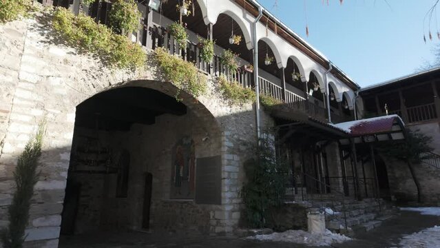 Winter view of Medieval Bachkovo Monastery Dormition of the Mother of God, Bulgaria