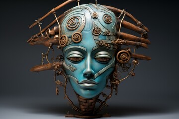 Sculpture head surreal. Antique statue. Generate Ai