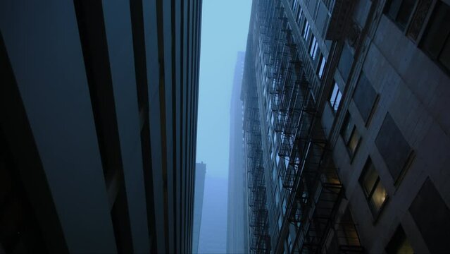 Wide View of element of streets Downtown Chicago Under of Fog