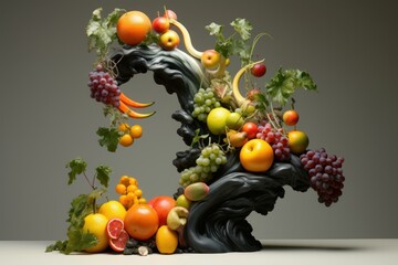 Sculpture with fruit. Statue antique. Generate Ai
