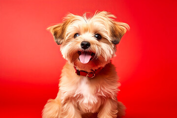A small dog is sitting on a colored background - Powered by Adobe