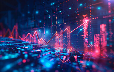 financial stock market concept with rising arrows and digital charts abstract illustration - obrazy, fototapety, plakaty