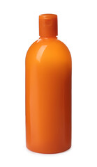 Orange plastic bottle of cosmetic product isolated on white