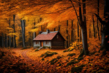 house in autumn forest