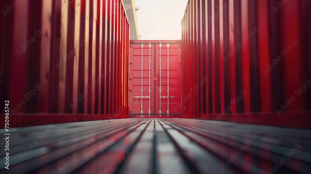 Poster A view of a red container yard, suitable for industrial concepts