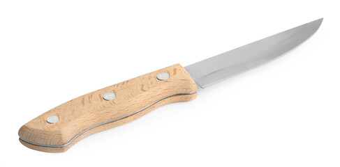 One sharp knife with wooden handle isolated on white
