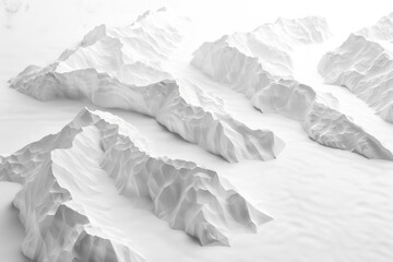 A group of snow covered mountains on snowy ground. Perfect for winter themes