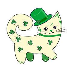Vector illustration for St. Patrick's Day. pattern Simple fashion pattern with cat in hat, clover March 17