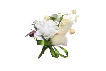 Boutonniere with beautiful flowers isolated on white © New Africa