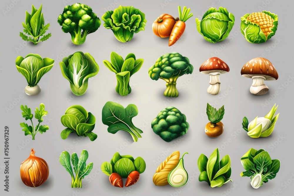 Poster Assorted fresh vegetables on neutral backdrop, ideal for healthy eating concept