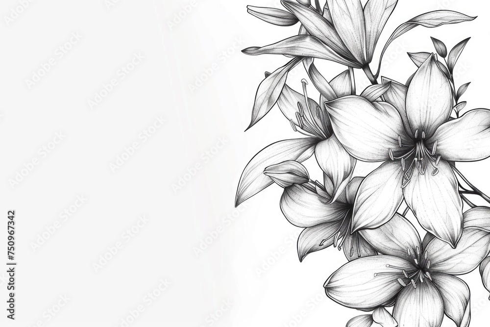 Poster simple and elegant black and white drawing of flowers, suitable for various design projects