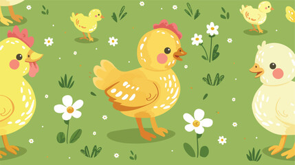 Obraz na płótnie Canvas Baby chicken and ducks seamless pattern cute cartoon
