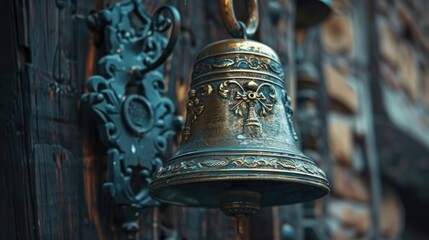 Obraz premium A bell hanging from the side of a building. Suitable for architectural concepts