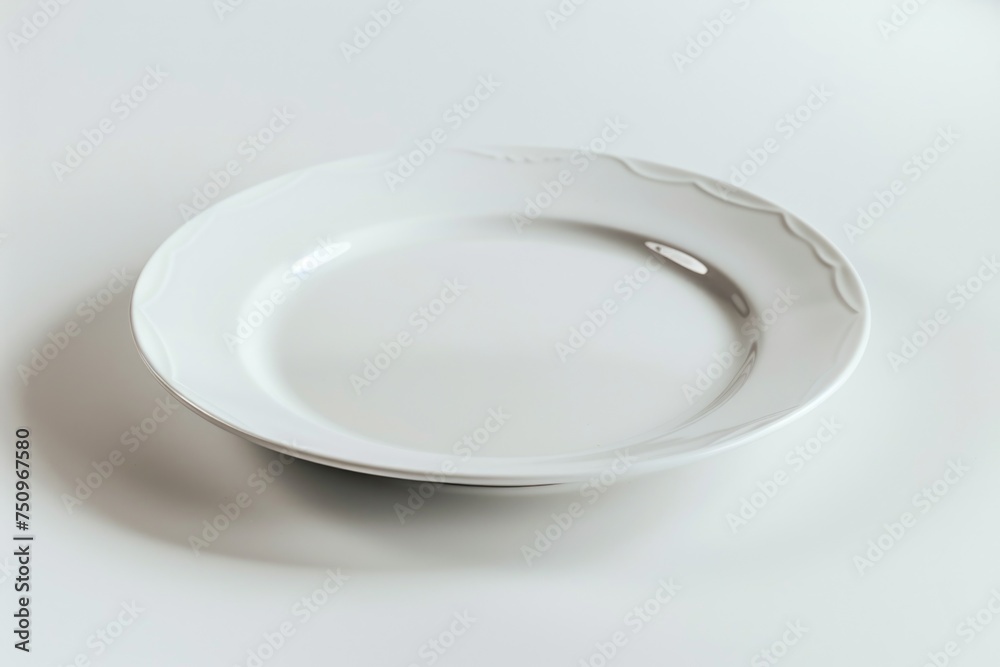 Poster a simple white plate on a table, versatile for various concepts