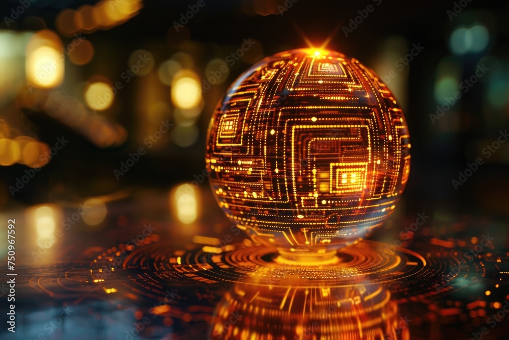 Poster Close up of a sphere on a table. Perfect for science and technology concepts