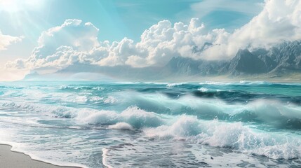 A painting of waves crashing on a beach, suitable for travel and nature concepts - Powered by Adobe